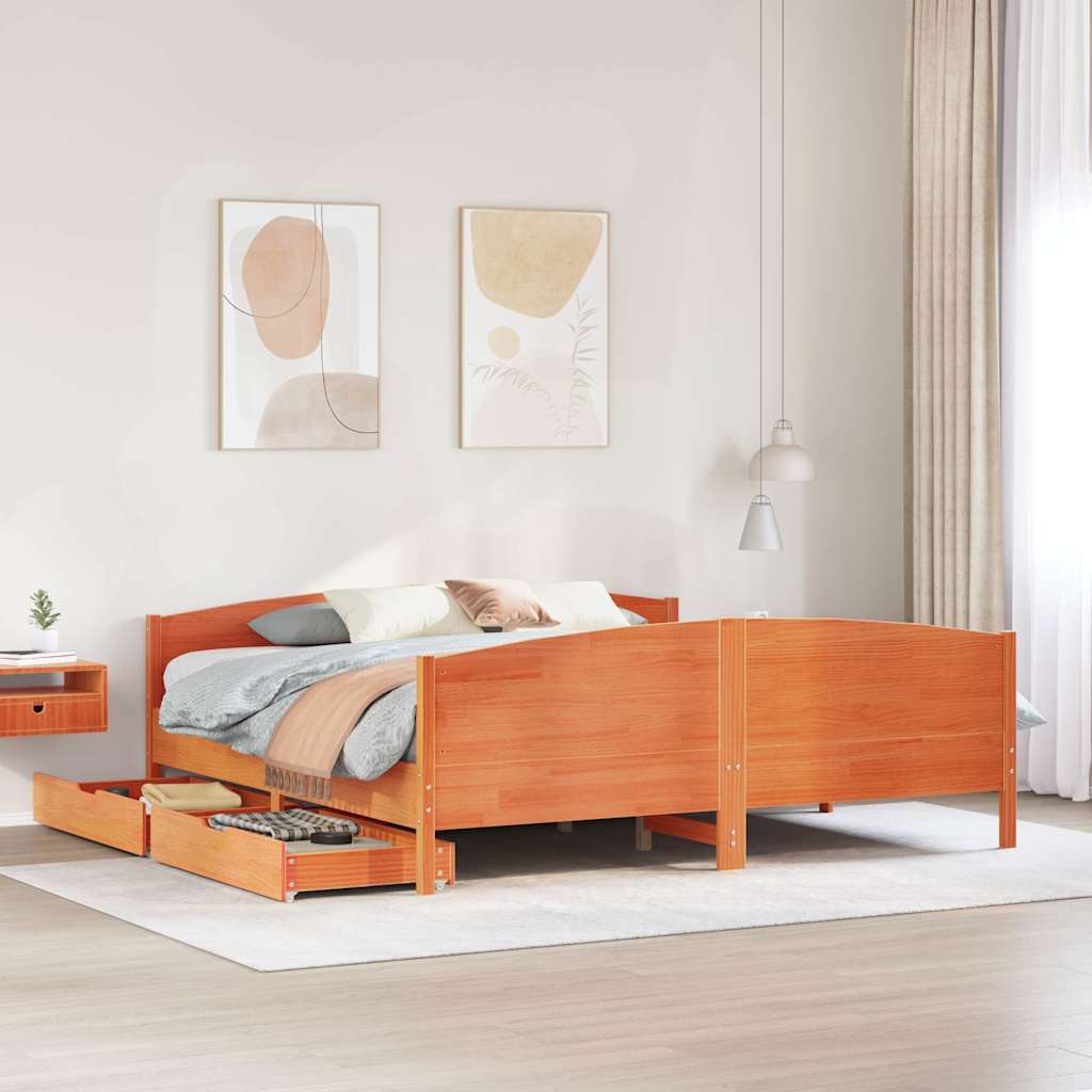 Bedframe zonder matras massief grenenhout wasbruin 200x200 cm is nu te koop bij PeponiXL, paradijselijk wonen!