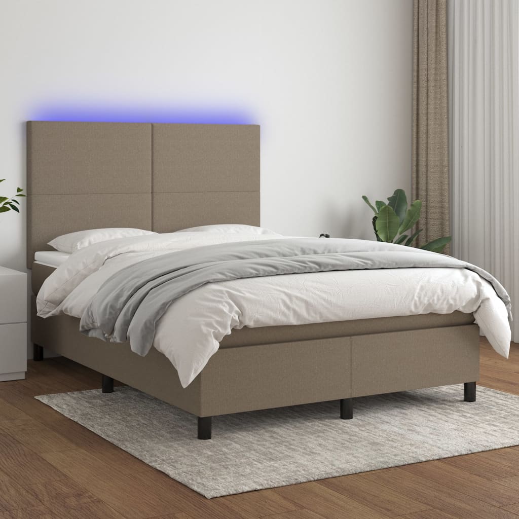 Boxspring met matras en LED stof taupe 140x200 cm is nu te koop bij PeponiXL, paradijselijk wonen!