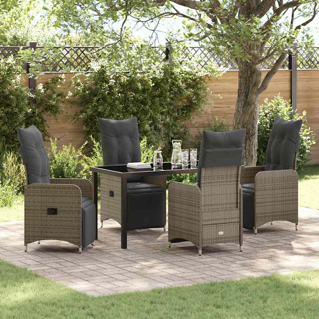 Tuin eettafelset met kussen 5 pcs Grijs poly rattan is nu te koop bij PeponiXL, paradijselijk wonen!