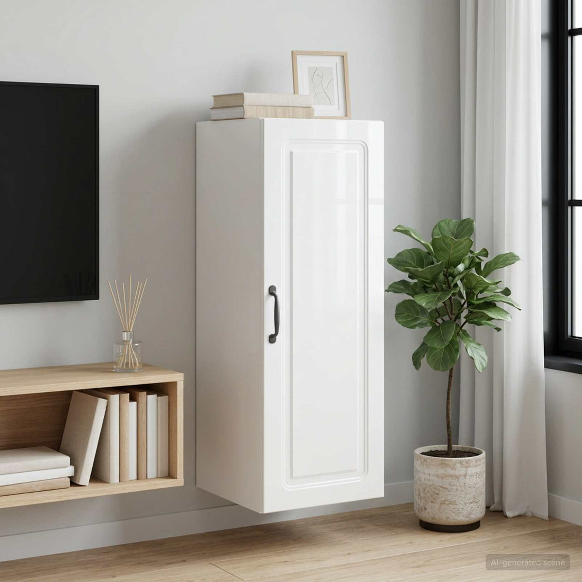 Wandkast Hoogglans Wit 33 x 34,5 x 90 cm Bewerkt hout is nu te koop bij PeponiXL, paradijselijk wonen!