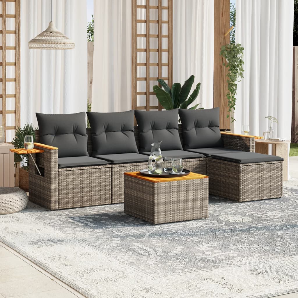 6-delige Loungeset met kussens poly rattan grijs is nu te koop bij PeponiXL, paradijselijk wonen!