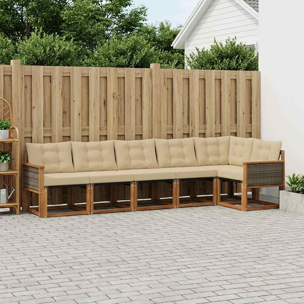 Buiten bankenset met kussen 6 pcs Natuurlijk en Beige is nu te koop bij PeponiXL, paradijselijk wonen!
