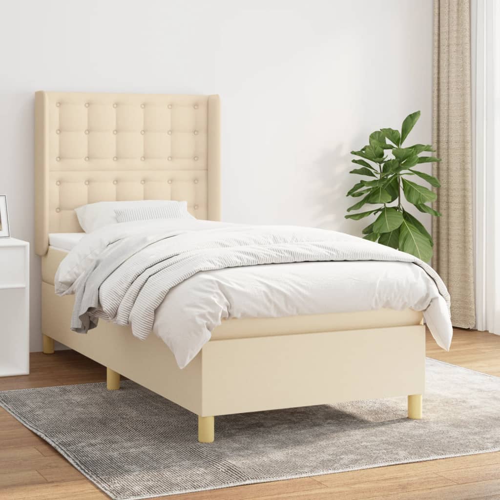 Boxspring met matras stof crèmekleurig 90x200 cm is nu te koop bij PeponiXL, paradijselijk wonen!
