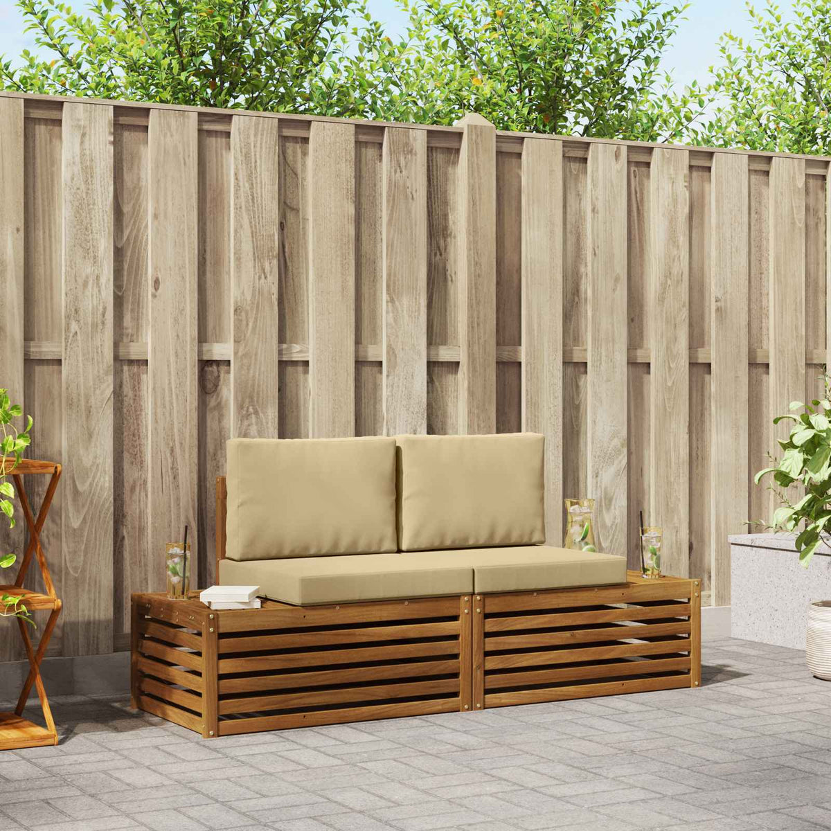 Buiten bankenset met kussen 2 Stuk Natuurlijk en Beige is nu te koop bij PeponiXL, paradijselijk wonen!
