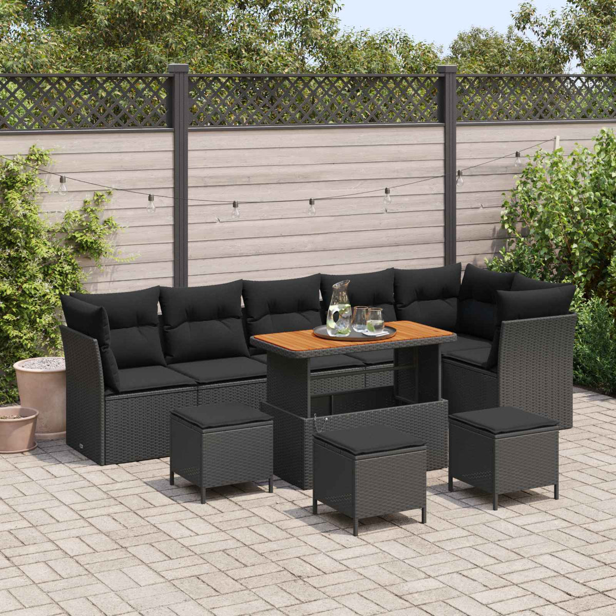 Tuin Sofa Set 10 pcs Zwart Poly riet en gepoedercoat staal is nu te koop bij PeponiXL, paradijselijk wonen!