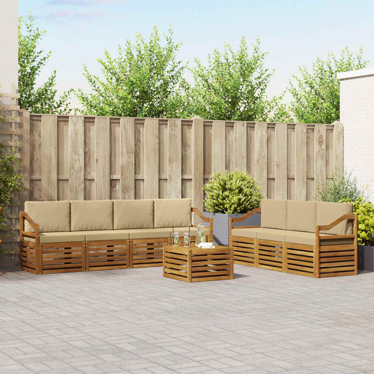 Sofa-Sets 8 pcs Natuurlijk en Beige Massief Acaciahout is nu te koop bij PeponiXL, paradijselijk wonen!