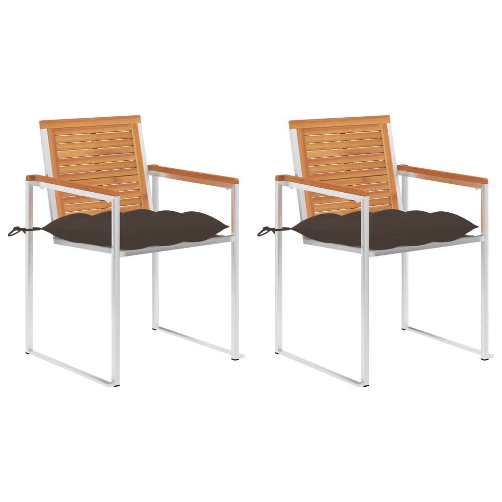 Tuinstoelen 2 st met kussens massief acaciahout en staal is nu te koop bij PeponiXL, paradijselijk wonen!