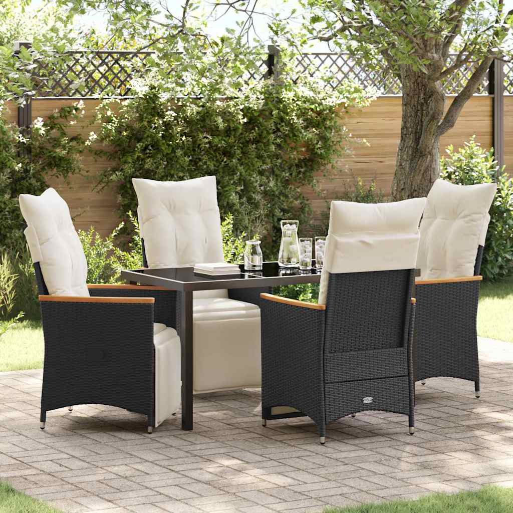 Tuin eettafelset met kussen 5 pcs Zwart poly rattan is nu te koop bij PeponiXL, paradijselijk wonen!