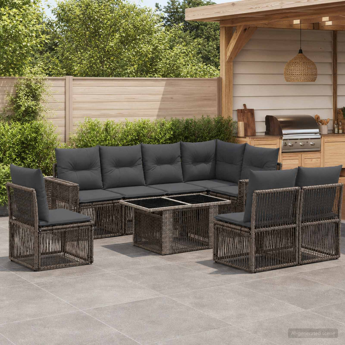 Tuinbankenset 9 st Grijs en Donkergrijs poly rattan is nu te koop bij PeponiXL, paradijselijk wonen!