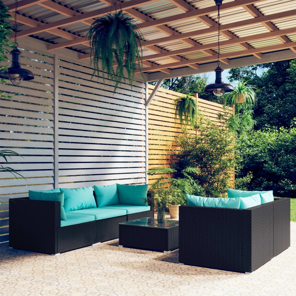 6-delige Loungeset met kussens poly rattan zwart is nu te koop bij PeponiXL, paradijselijk wonen!
