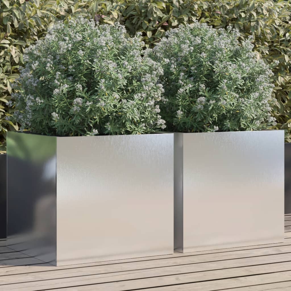 Plantenbakken 2 st 49x47x46 cm roestvrij staal zilverkleurig is nu te koop bij PeponiXL, paradijselijk wonen!