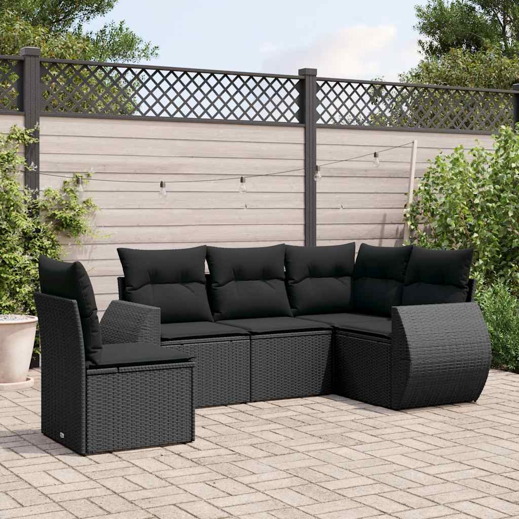 5-delige Loungeset met kussens poly rattan zwart is nu te koop bij PeponiXL, paradijselijk wonen!