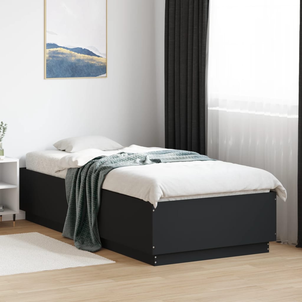 Bedframe met LED-verlichting bewerkt hout zwart 90x200 cm is nu te koop bij PeponiXL, paradijselijk wonen!