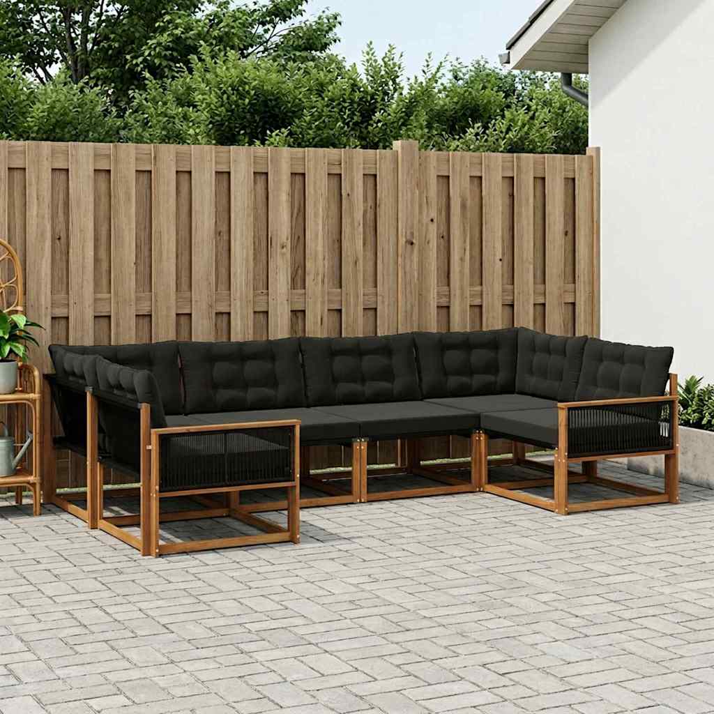 Buiten bankenset met kussen 6 pcs Naturel en Zwart is nu te koop bij PeponiXL, paradijselijk wonen!