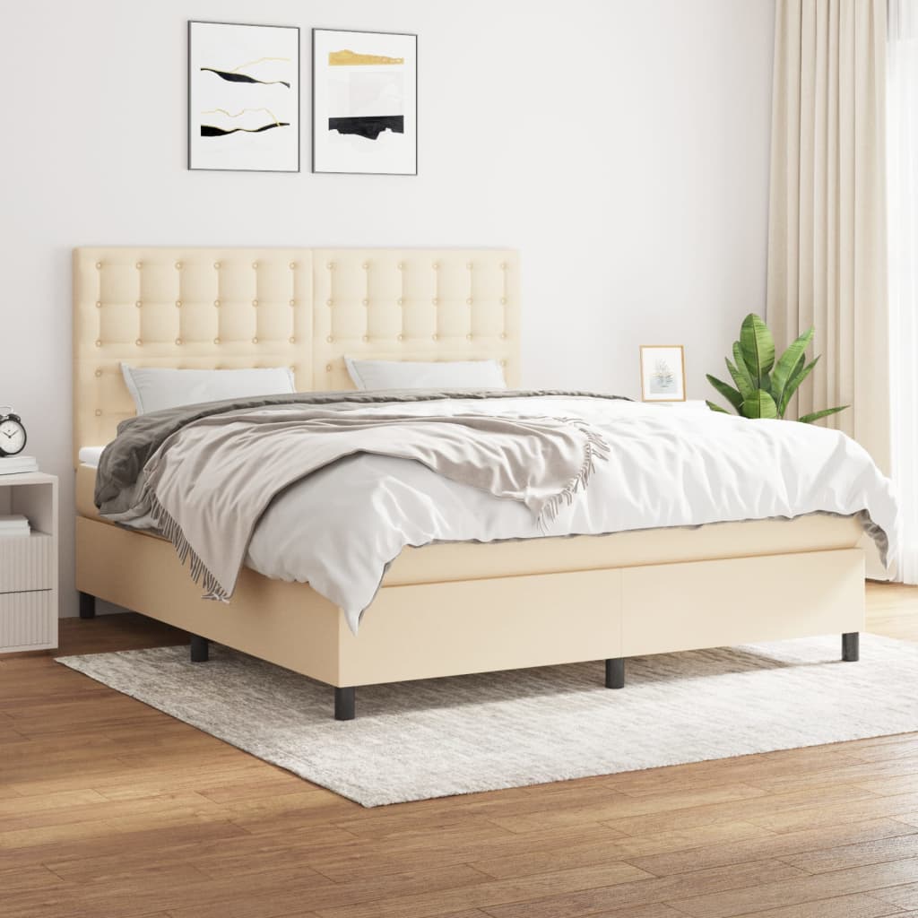 Boxspring met matras stof crèmekleurig 160x200 cm is nu te koop bij PeponiXL, paradijselijk wonen!