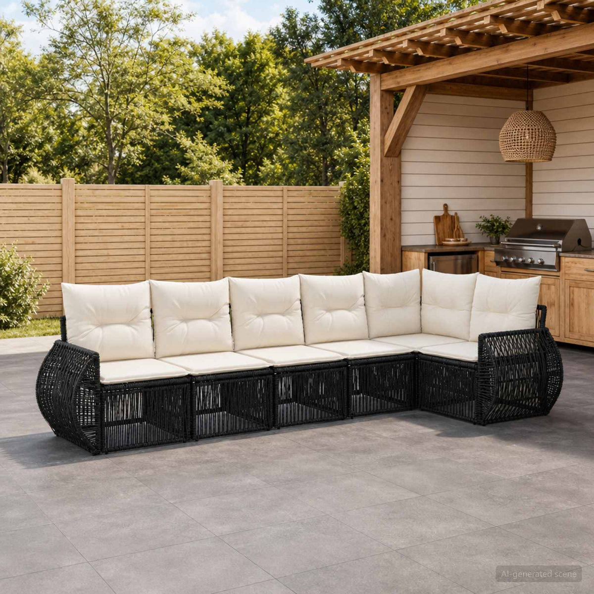 Tuinbankenset 6 pcs Zwart en Cream Wit poly rattan is nu te koop bij PeponiXL, paradijselijk wonen!