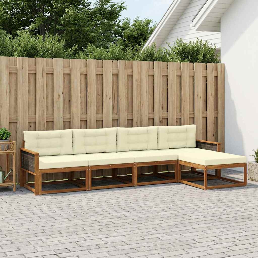 Buiten bankenset met kussen 5 pcs Natuurlijk en Crème is nu te koop bij PeponiXL, paradijselijk wonen!