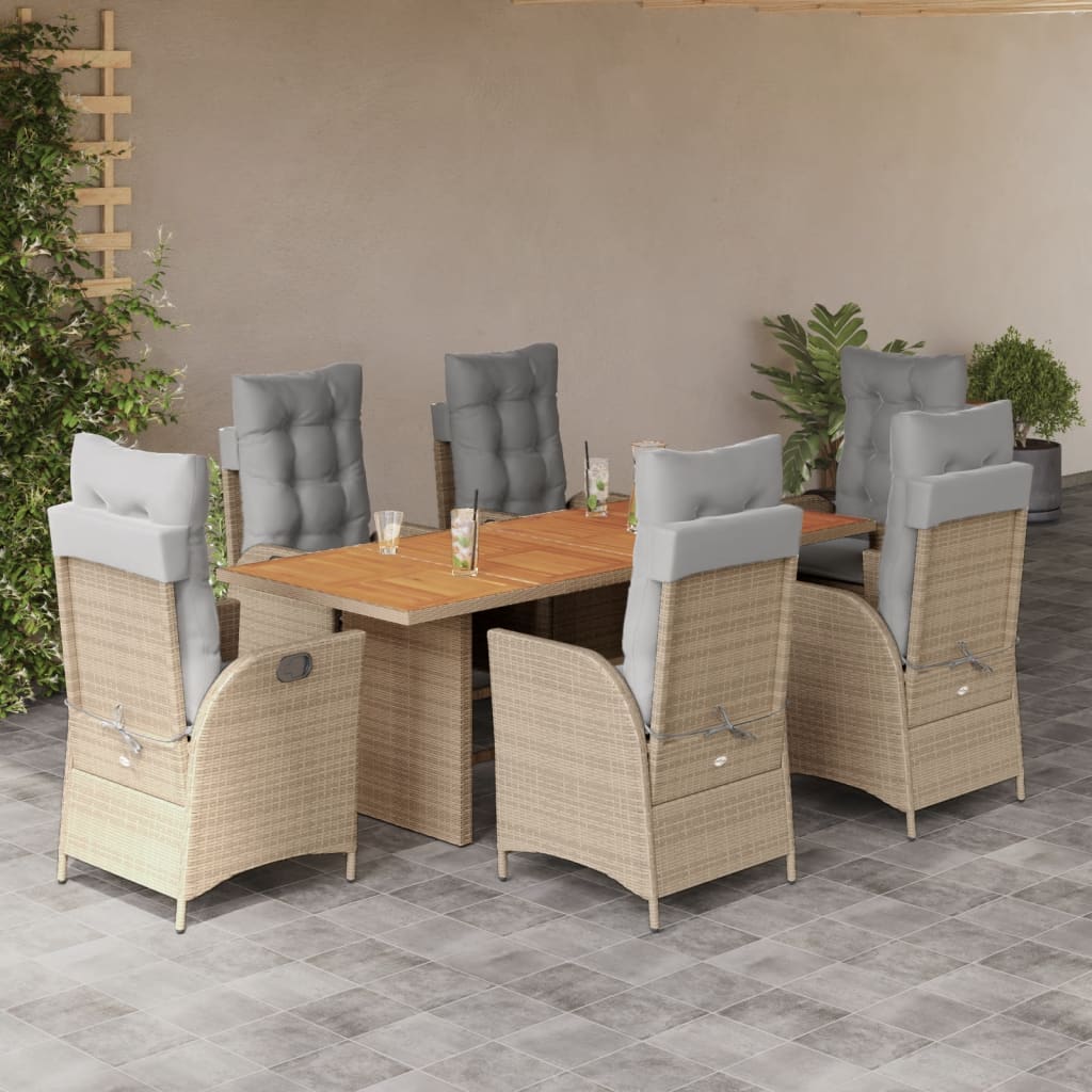 7-delige Tuinset met kussens poly rattan gemengd beige is nu te koop bij PeponiXL, paradijselijk wonen!