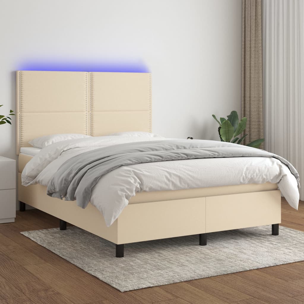 Boxspring met matras en LED stof crèmekleurig 140x200 cm is nu te koop bij PeponiXL, paradijselijk wonen!