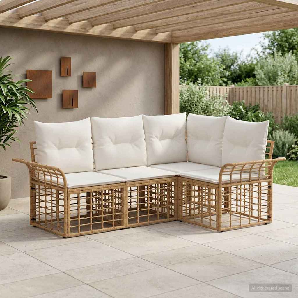 Buiten bankenset 4 pcs Natuurlijk en Crème Wit Polyester is nu te koop bij PeponiXL, paradijselijk wonen!
