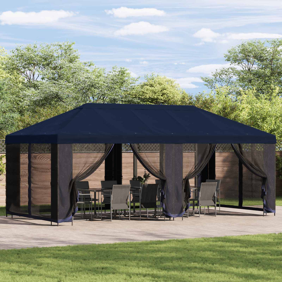 Paviljoen met zijwanden 6 x 3 m Blauw Polyester en staal 190 is nu te koop bij PeponiXL, paradijselijk wonen!