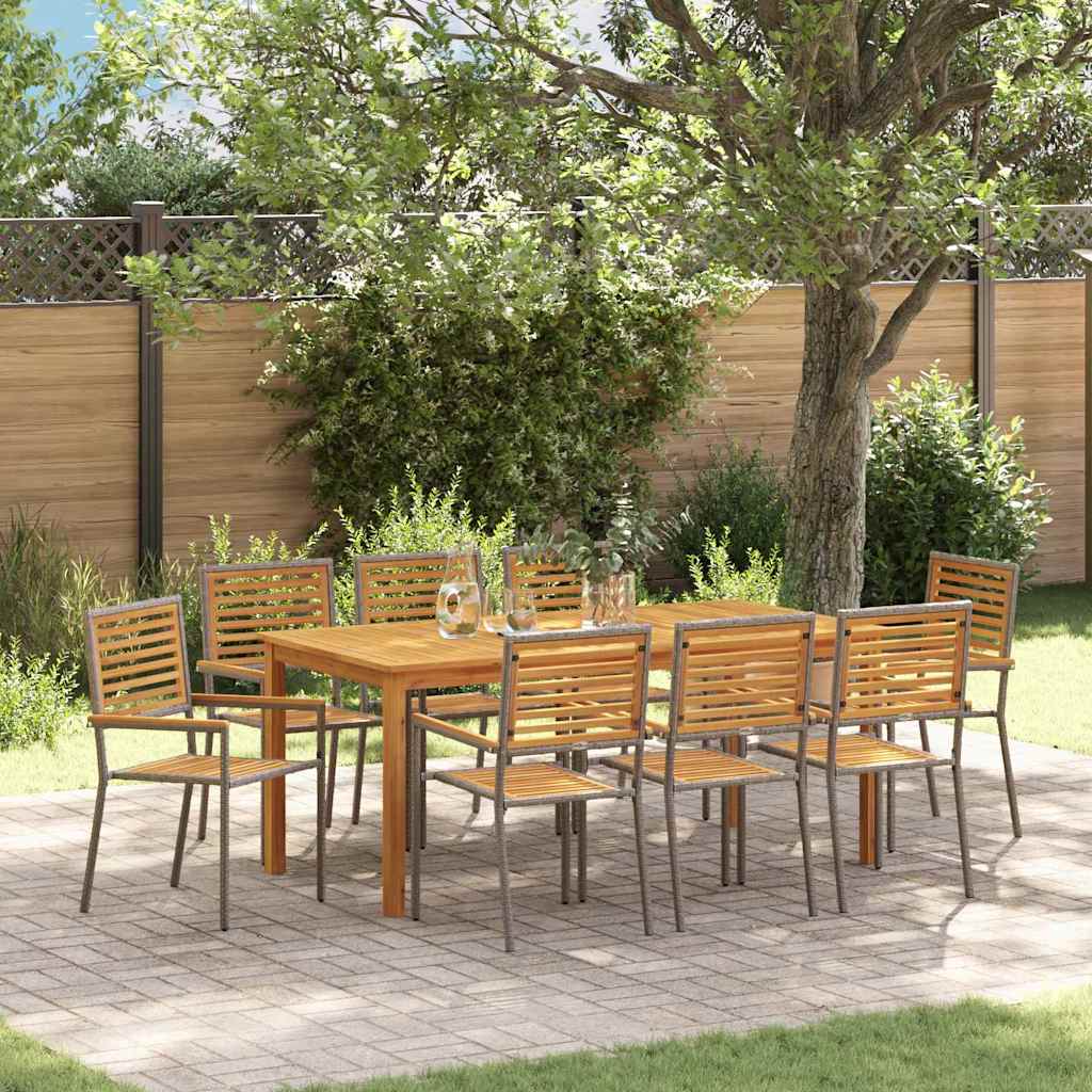 Tuin eettafelset 9 pcs Grijs Massief Acaciahout is nu te koop bij PeponiXL, paradijselijk wonen!
