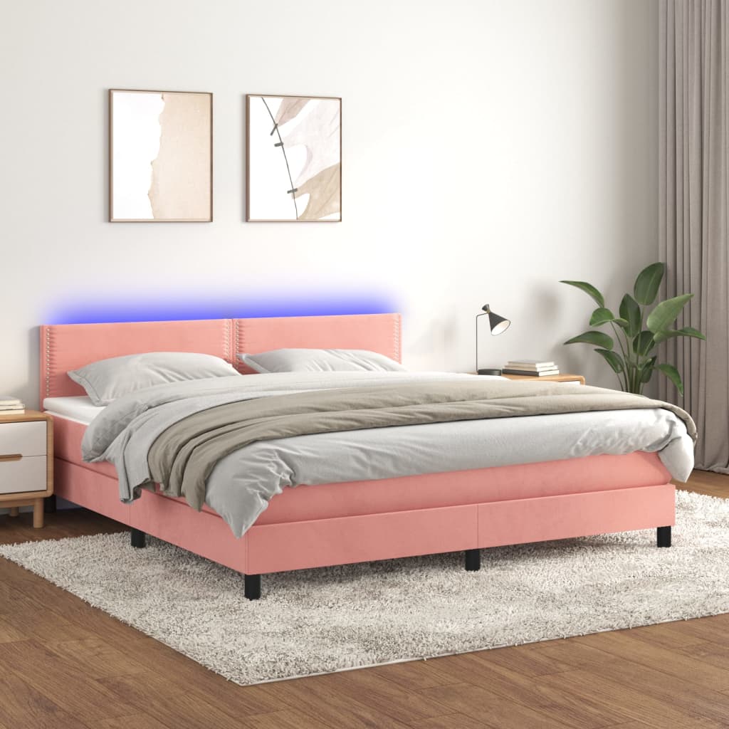 Boxspring met matras en LED fluweel roze 180x200 cm is nu te koop bij PeponiXL, paradijselijk wonen!