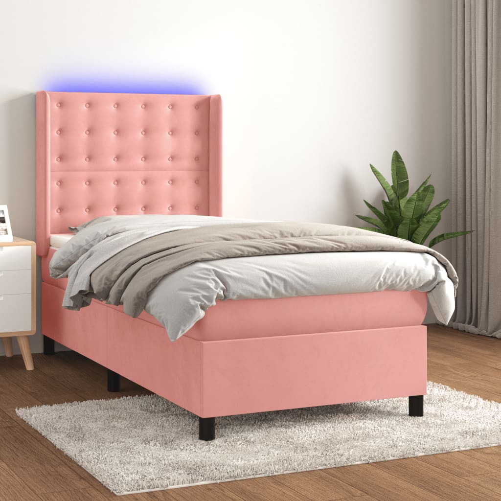 Boxspring met matras en LED fluweel roze 100x200 cm is nu te koop bij PeponiXL, paradijselijk wonen!