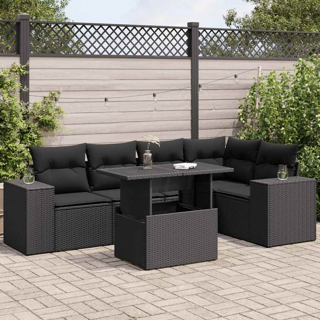6-delige Loungeset met kussens poly rattan zwart is nu te koop bij PeponiXL, paradijselijk wonen!