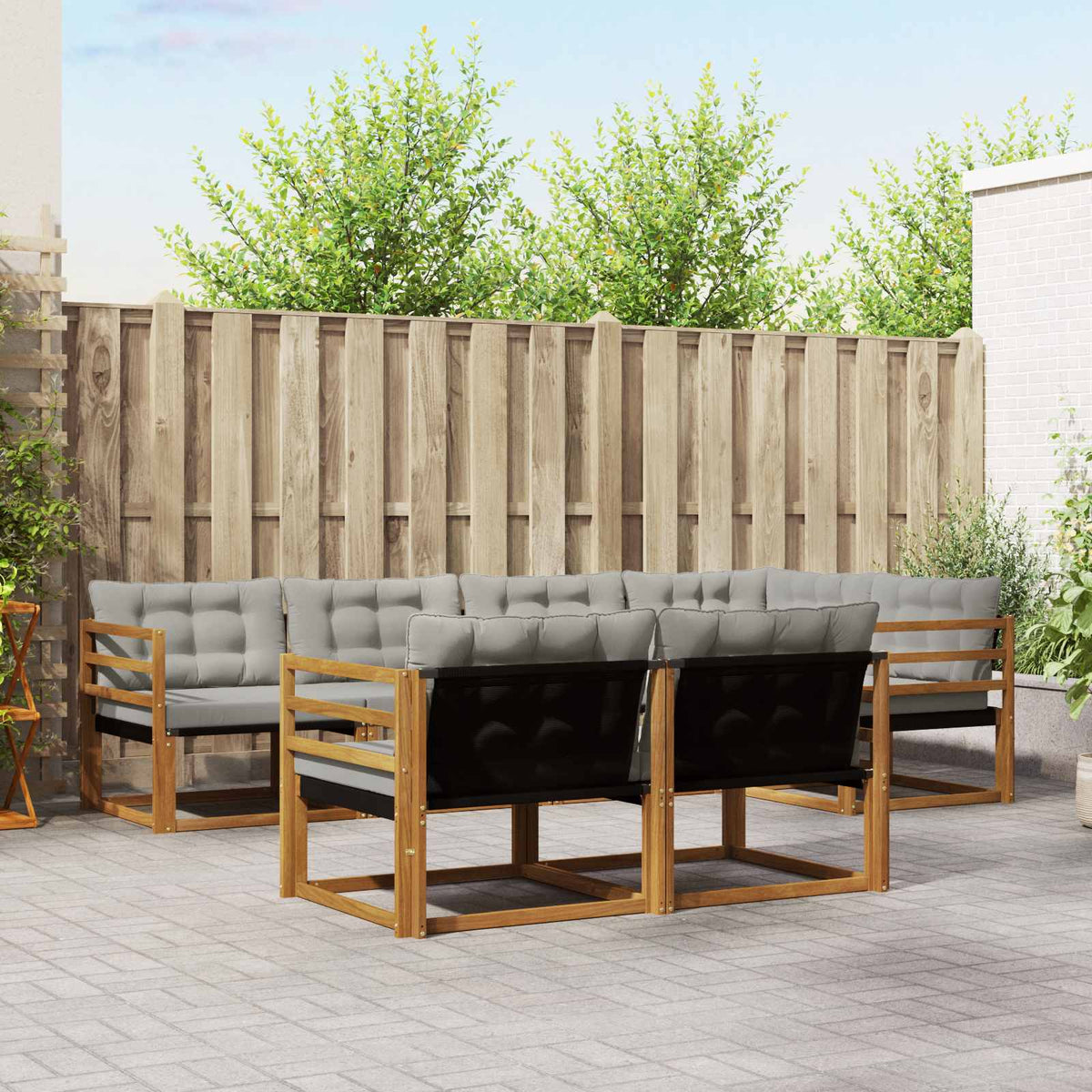Buiten bankenset met kussen 7 pcs Natuurlijk en Lichtgrijs is nu te koop bij PeponiXL, paradijselijk wonen!