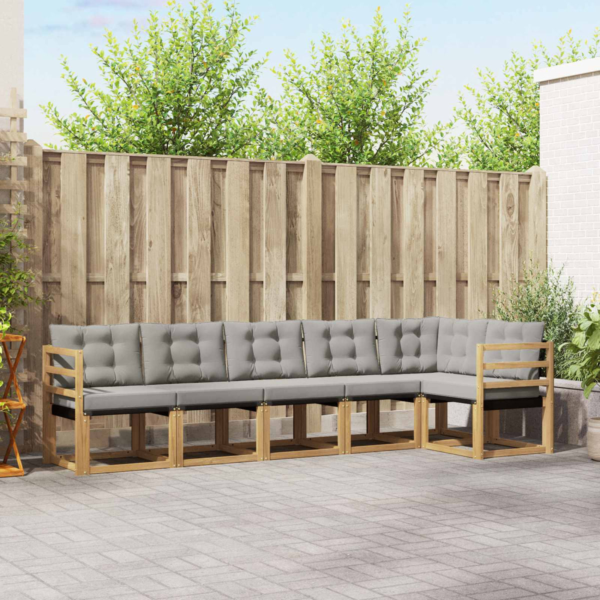 Buiten bankenset met kussen 6 pcs Wit en Lichtgrijs is nu te koop bij PeponiXL, paradijselijk wonen!