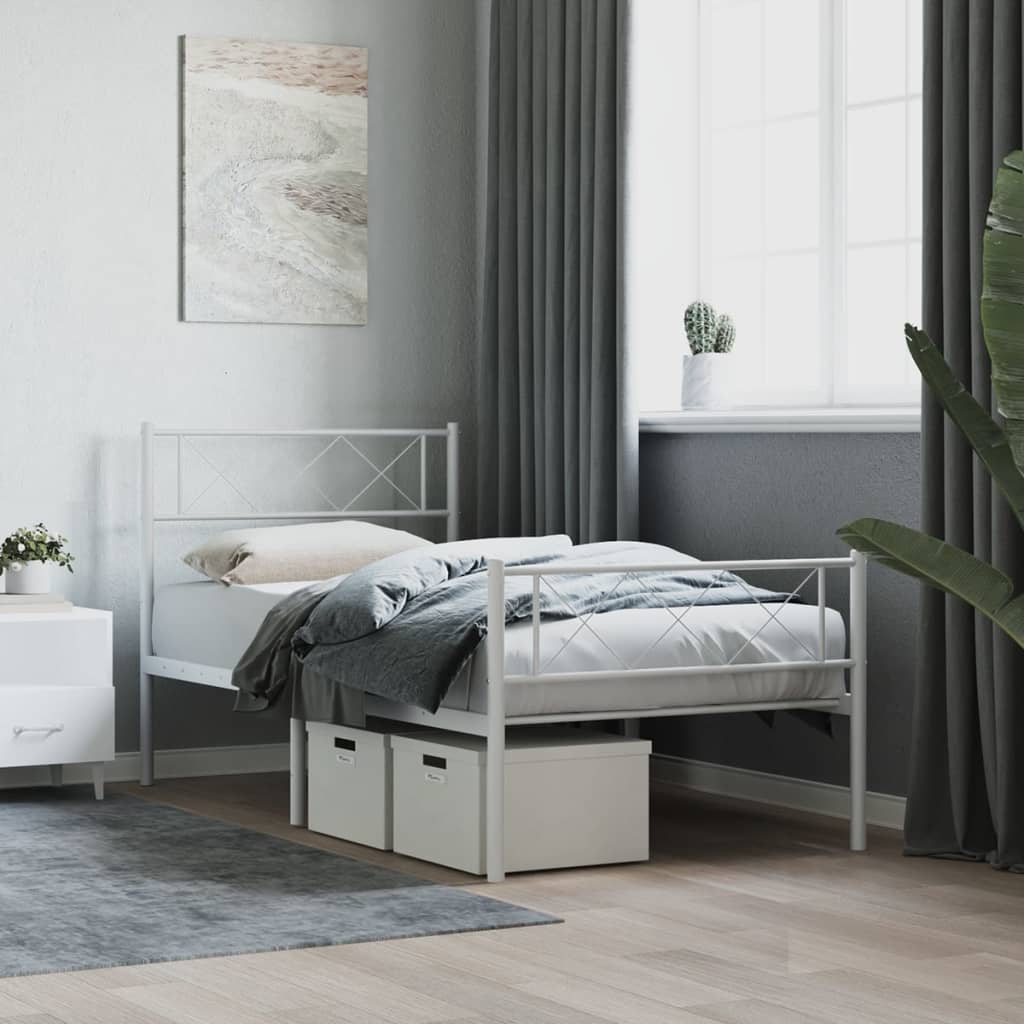 Bedframe met hoofd- en voeteneinde metaal wit 107x203 cm is nu te koop bij PeponiXL, paradijselijk wonen!