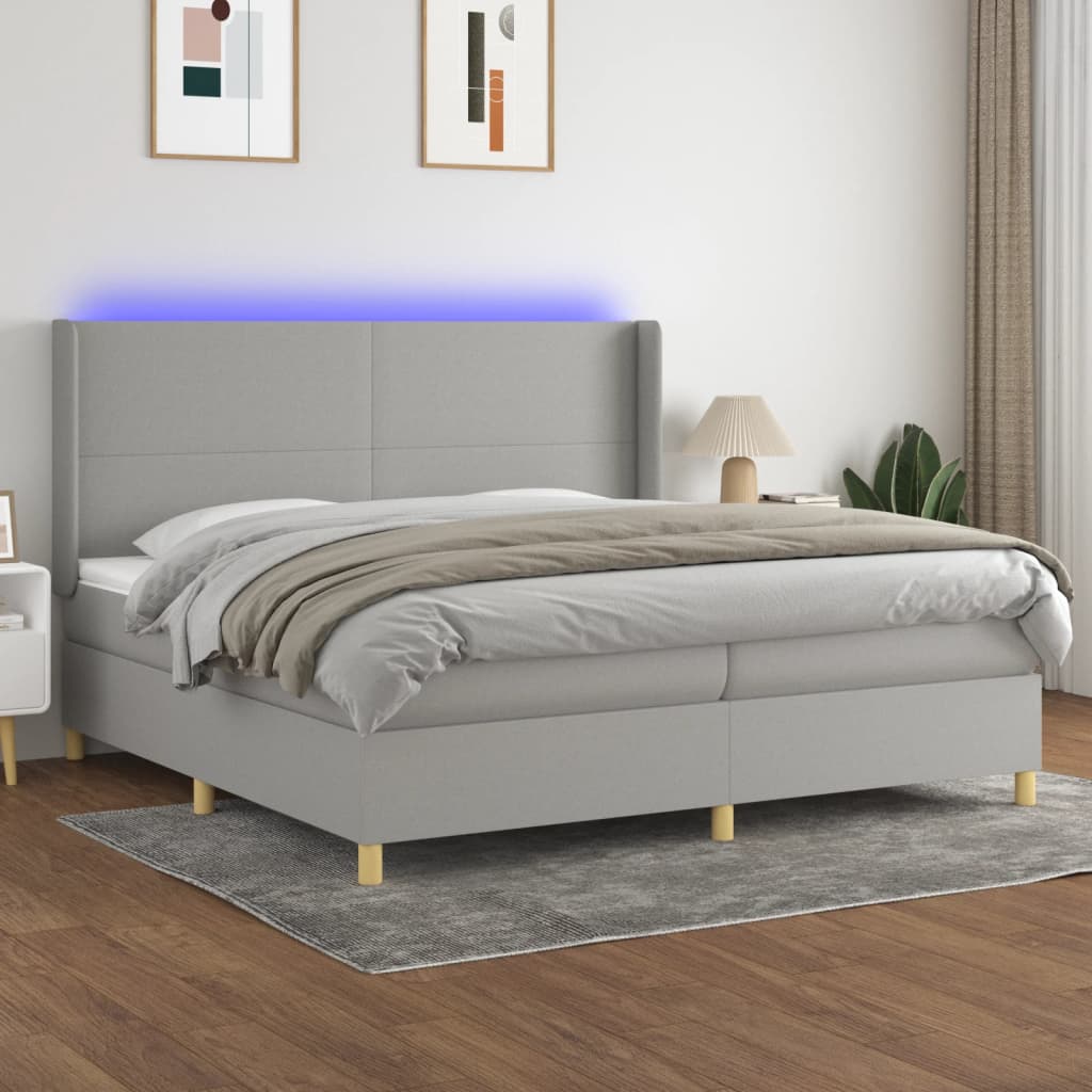 Boxspring met matras en LED stof lichtgrijs 200x200 cm is nu te koop bij PeponiXL, paradijselijk wonen!