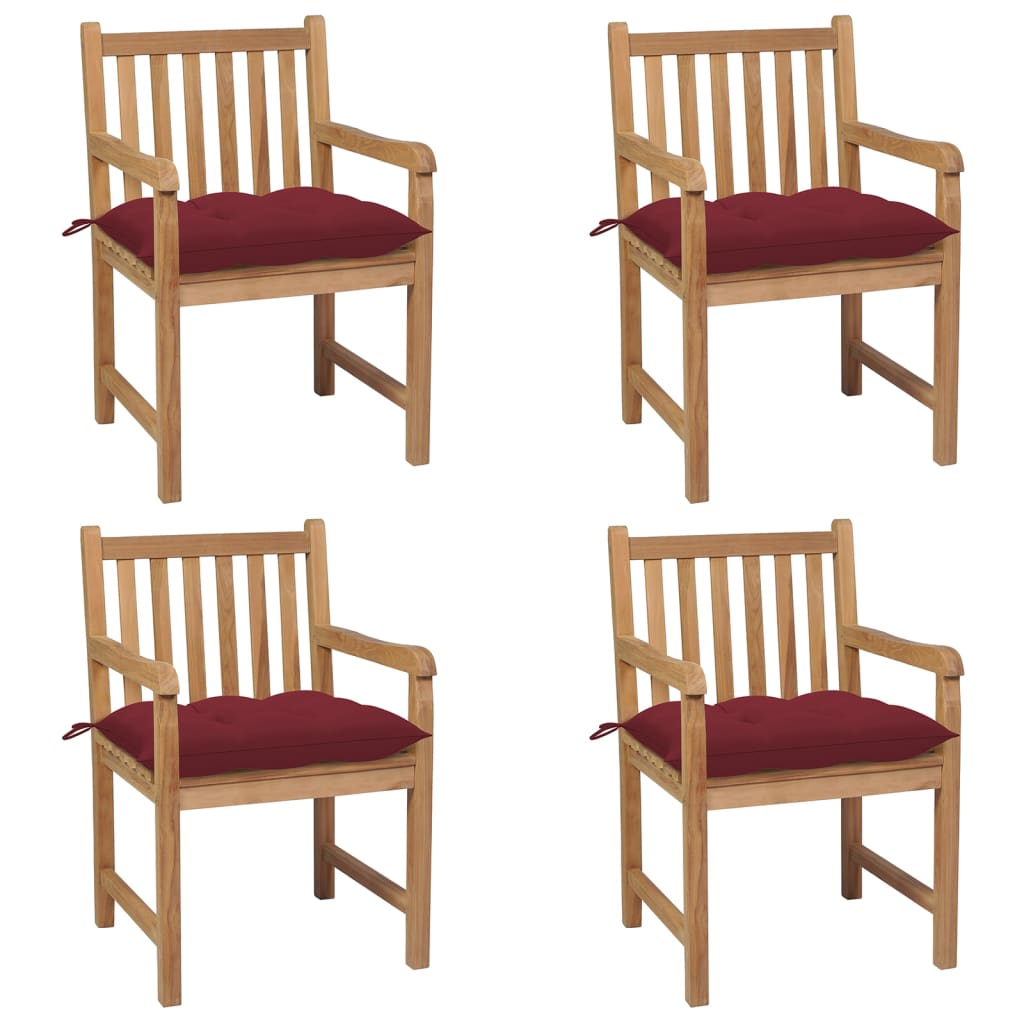 Tuinstoelen 4 st met wijnrode kussens massief teakhout is nu te koop bij PeponiXL, paradijselijk wonen!