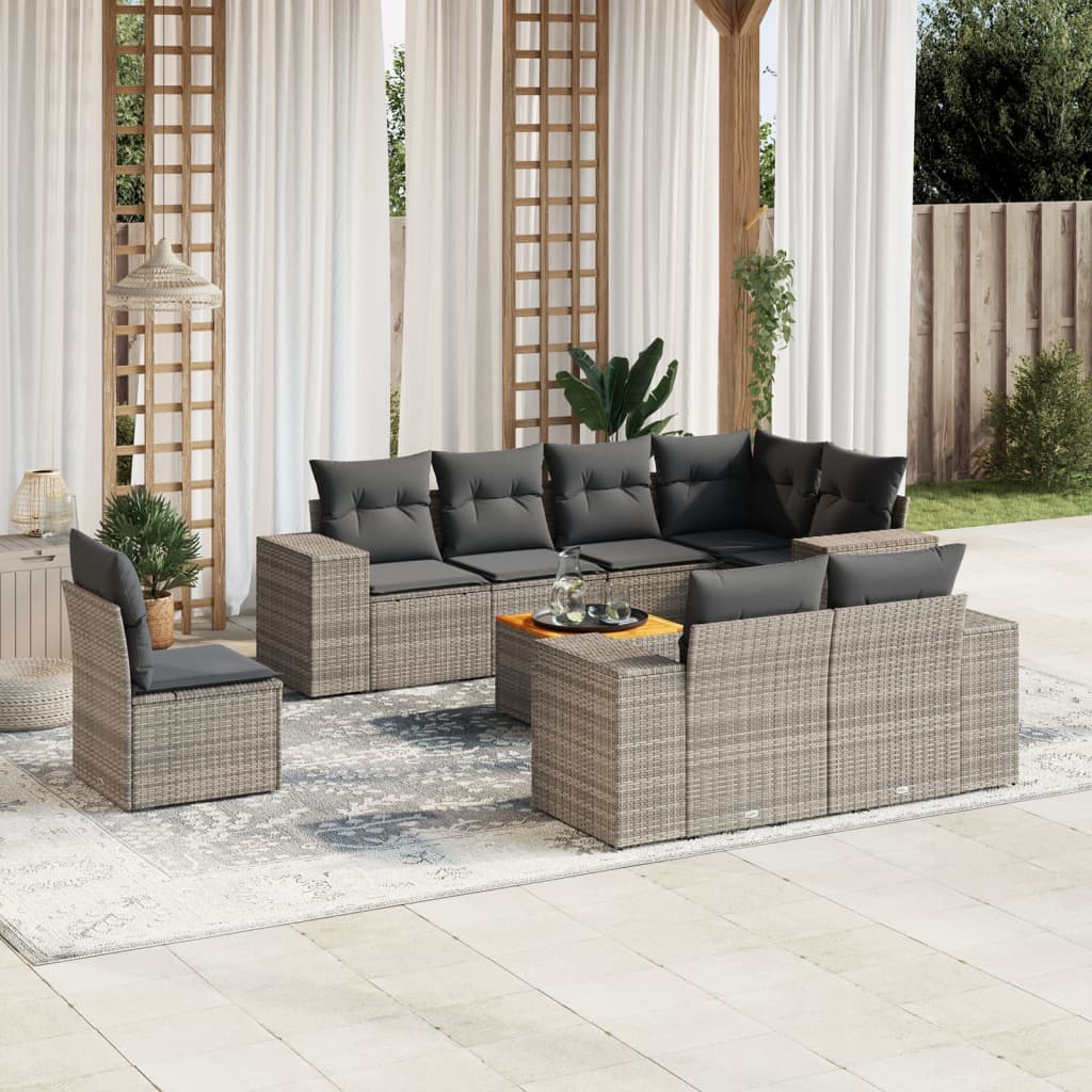 9-delige Loungeset met kussens poly rattan grijs is nu te koop bij PeponiXL, paradijselijk wonen!