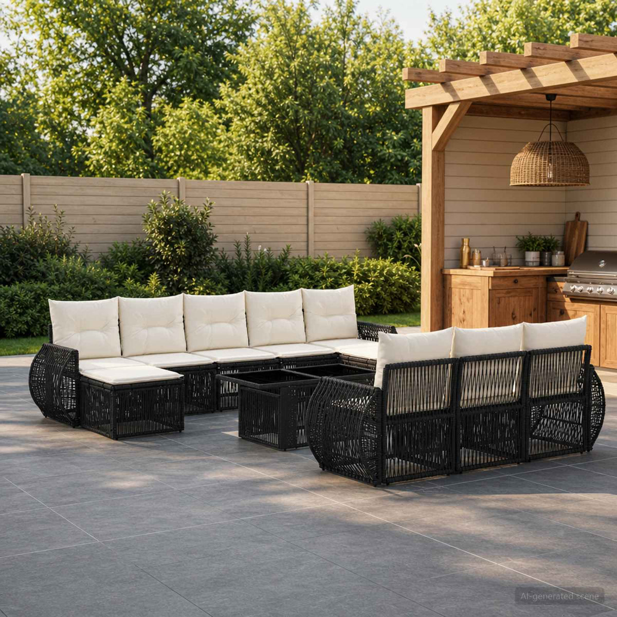 Tuinbankenset 11 st Zwart en Cream Wit poly rattan is nu te koop bij PeponiXL, paradijselijk wonen!