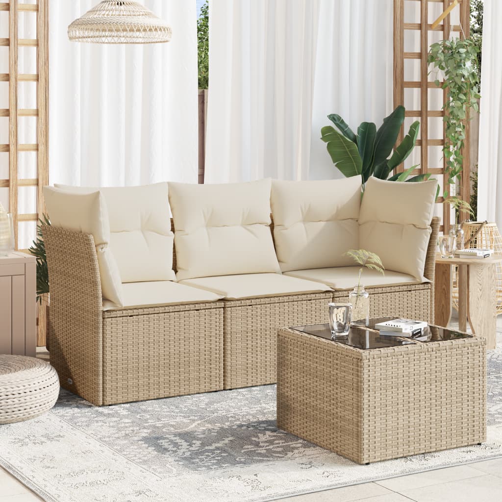 4-delige Loungeset met kussens poly rattan beige is nu te koop bij PeponiXL, paradijselijk wonen!