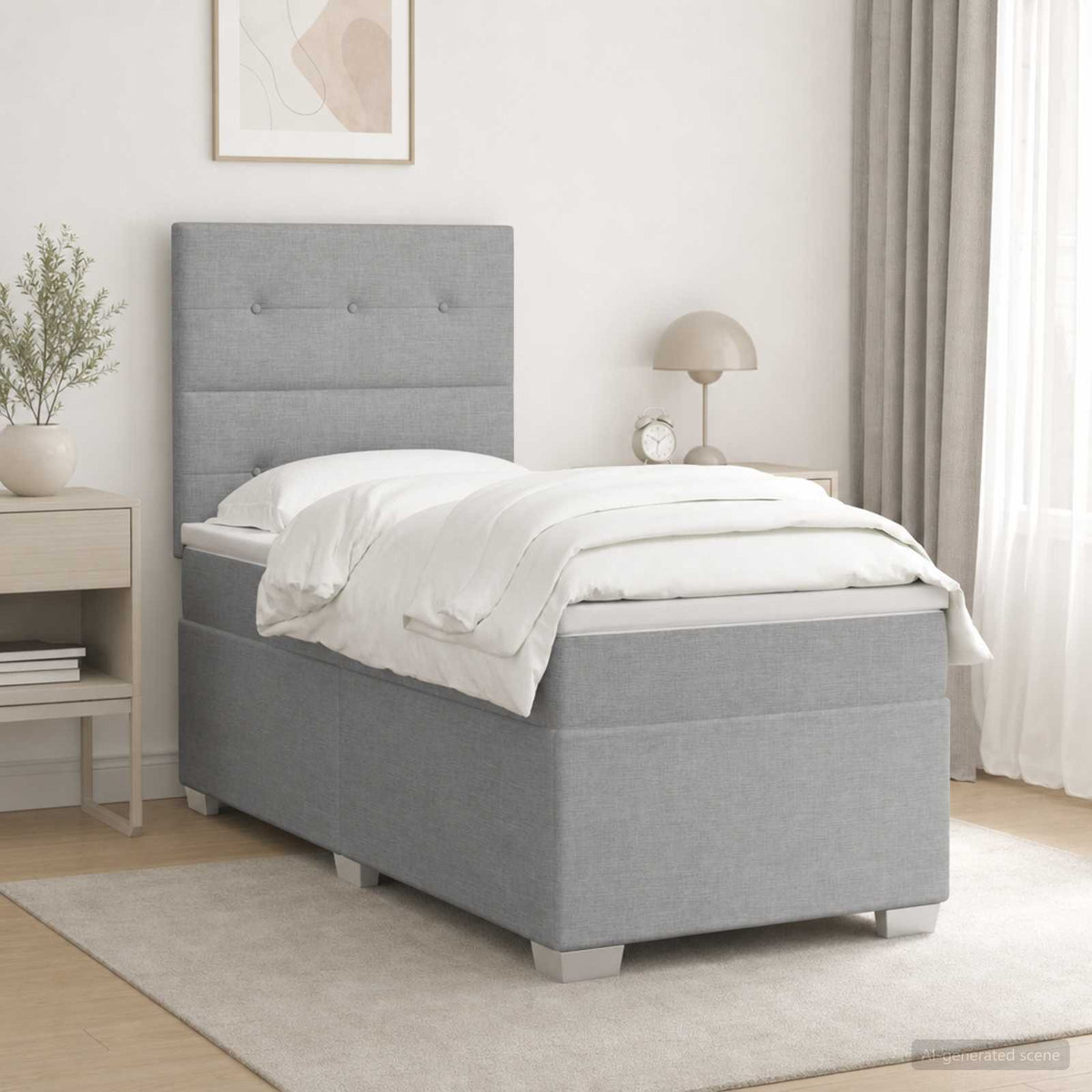 Boxspringbed met matras Lichtgrijs 90 x 200 cm Stof is nu te koop bij PeponiXL, paradijselijk wonen!