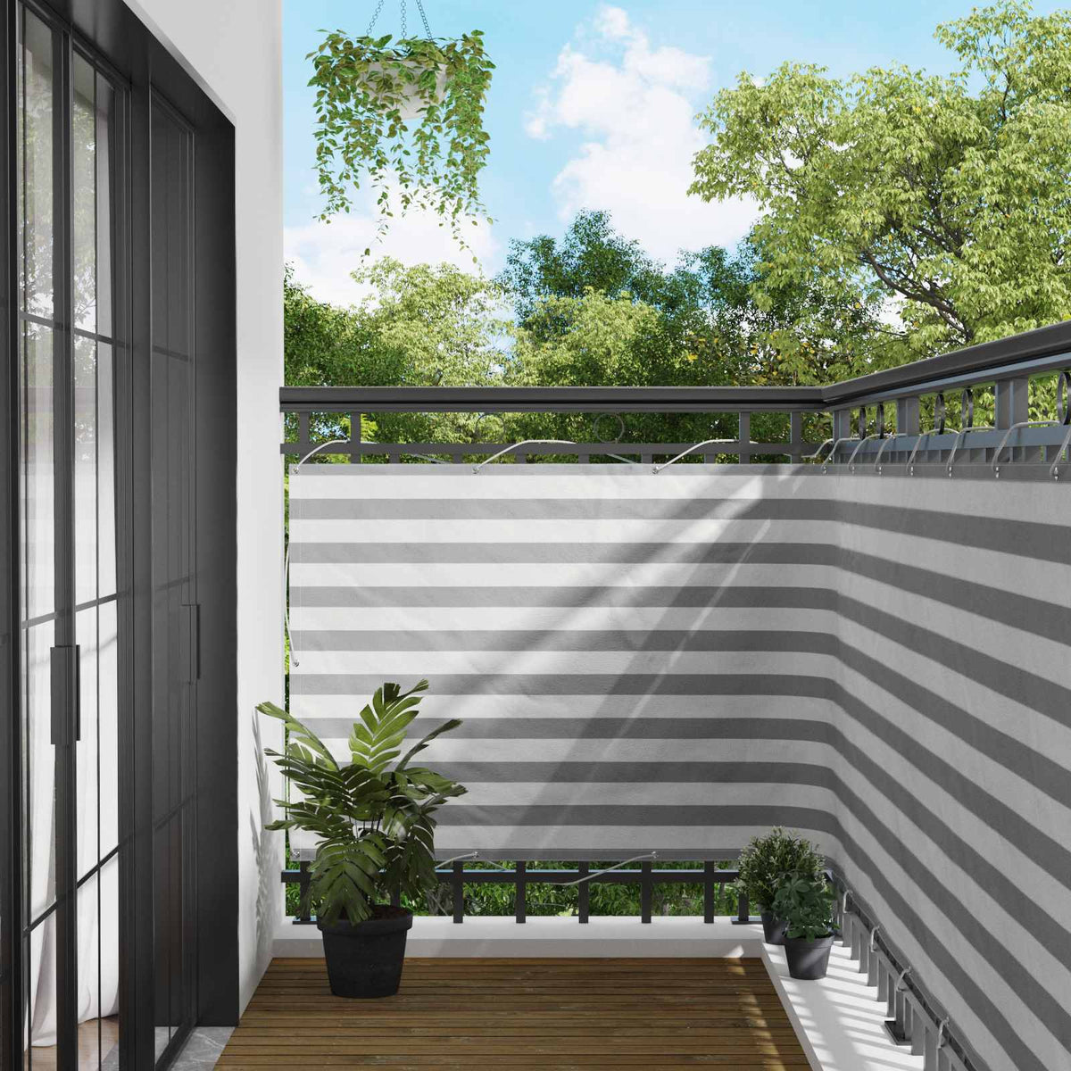 Balkon Scherm Lichtgrijs en wit. 110 x 500 cm Oxford Stof is nu te koop bij PeponiXL, paradijselijk wonen!