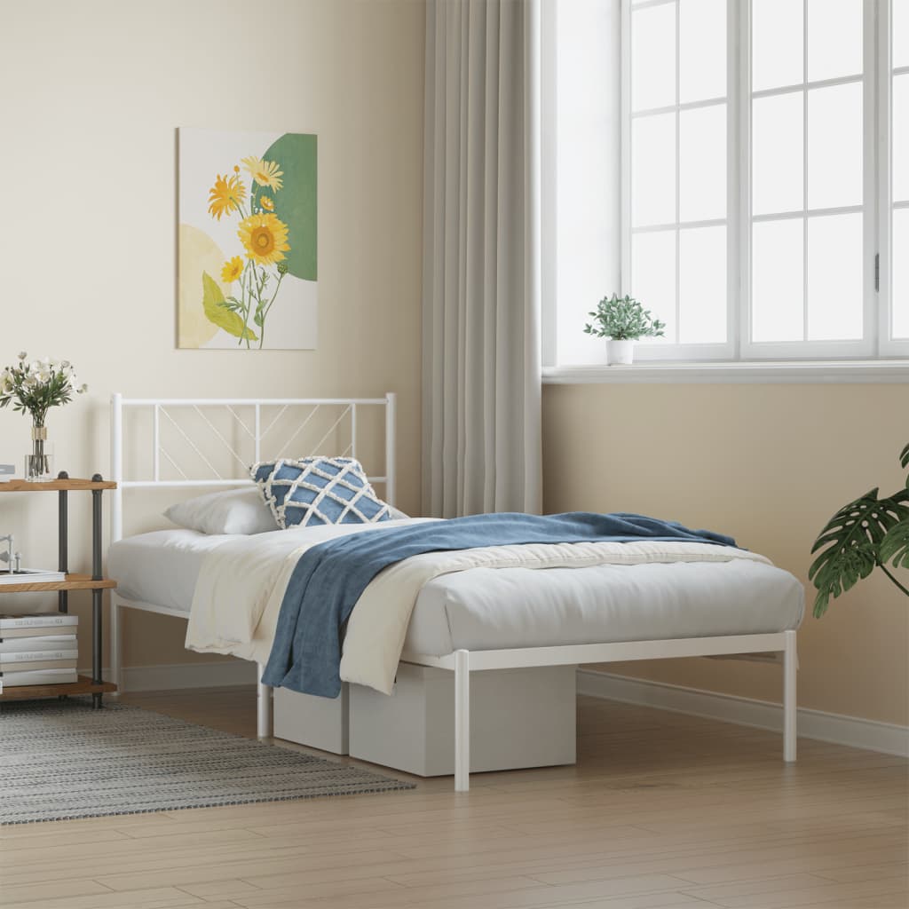 Bedframe met hoofdbord metaal wit 90x200 cm is nu te koop bij PeponiXL, paradijselijk wonen!