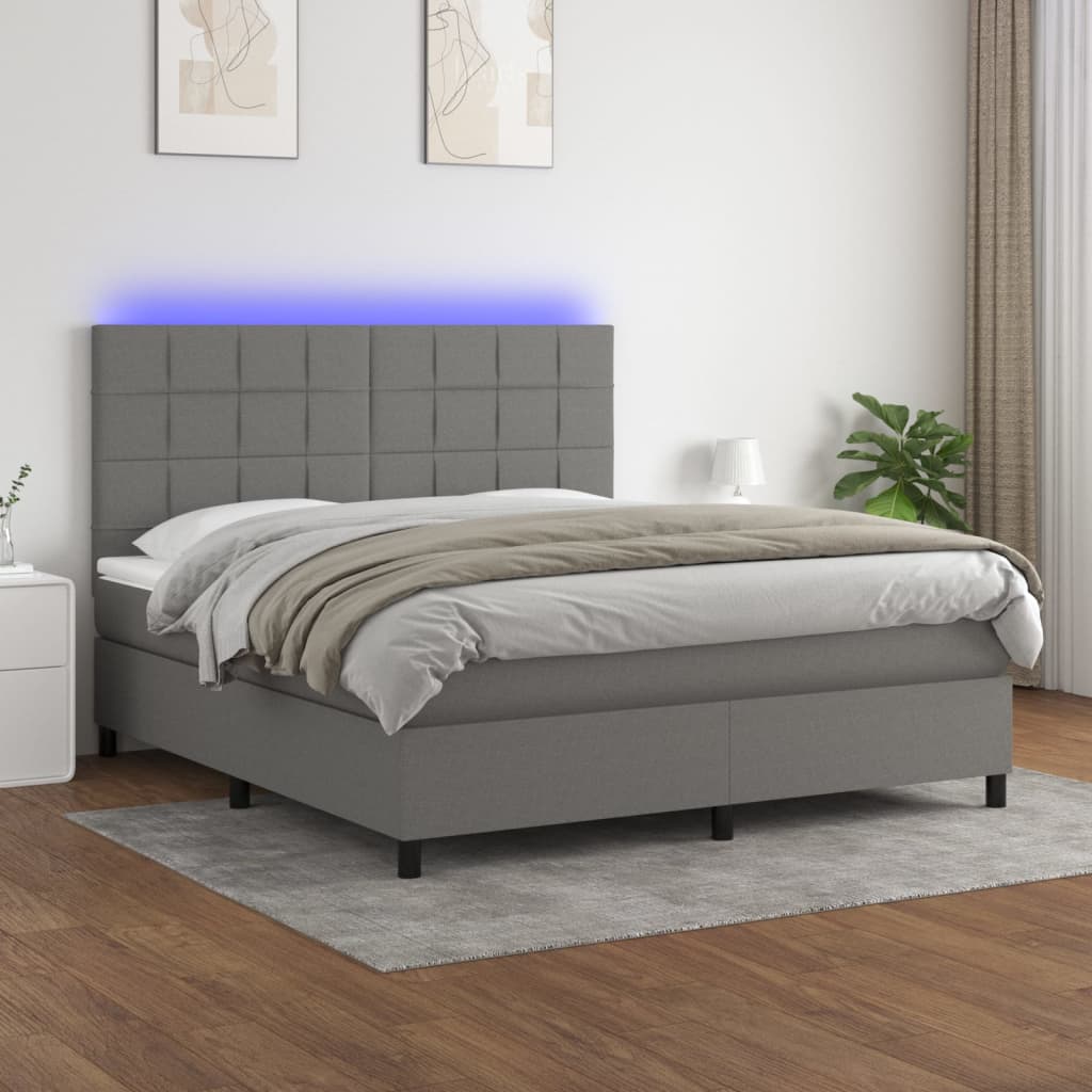Boxspring met matras en LED stof donkergrijs 160x200 cm is nu te koop bij PeponiXL, paradijselijk wonen!