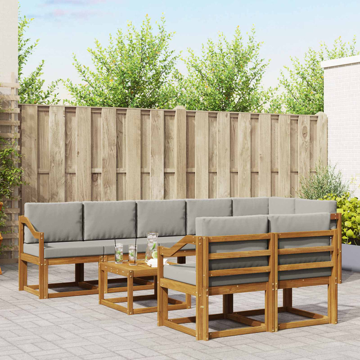 Buiten bankenset met kussen 9 pcs Natuurlijk en Lichtgrijs is nu te koop bij PeponiXL, paradijselijk wonen!