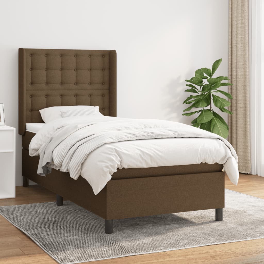 Boxspring met matras stof donkerbruin 90x190 cm is nu te koop bij PeponiXL, paradijselijk wonen!