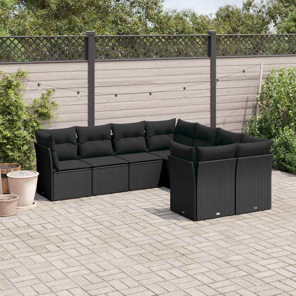 8-delige Loungeset met kussens poly rattan zwart is nu te koop bij PeponiXL, paradijselijk wonen!