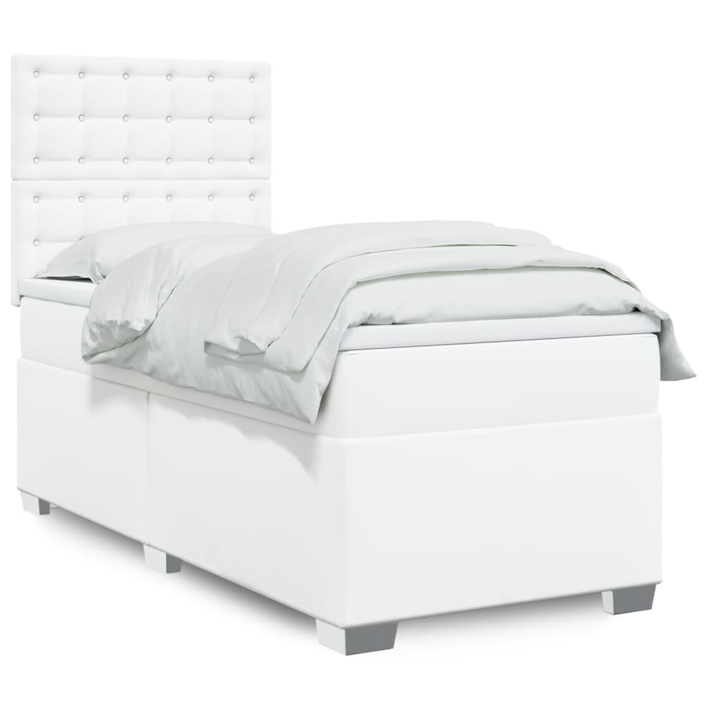 Boxspring met matras kunstleer wit 100x200 cm is nu te koop bij PeponiXL, paradijselijk wonen!