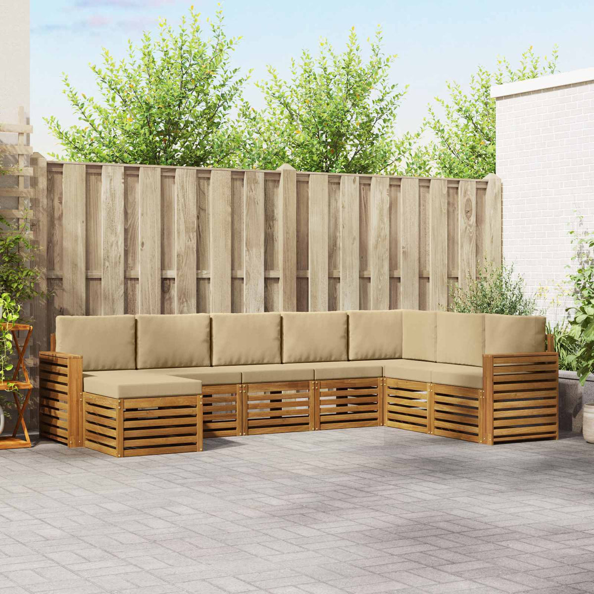 Buiten bankenset 8 pcs Natuurlijk en Beige Massief Acaciahout is nu te koop bij PeponiXL, paradijselijk wonen!