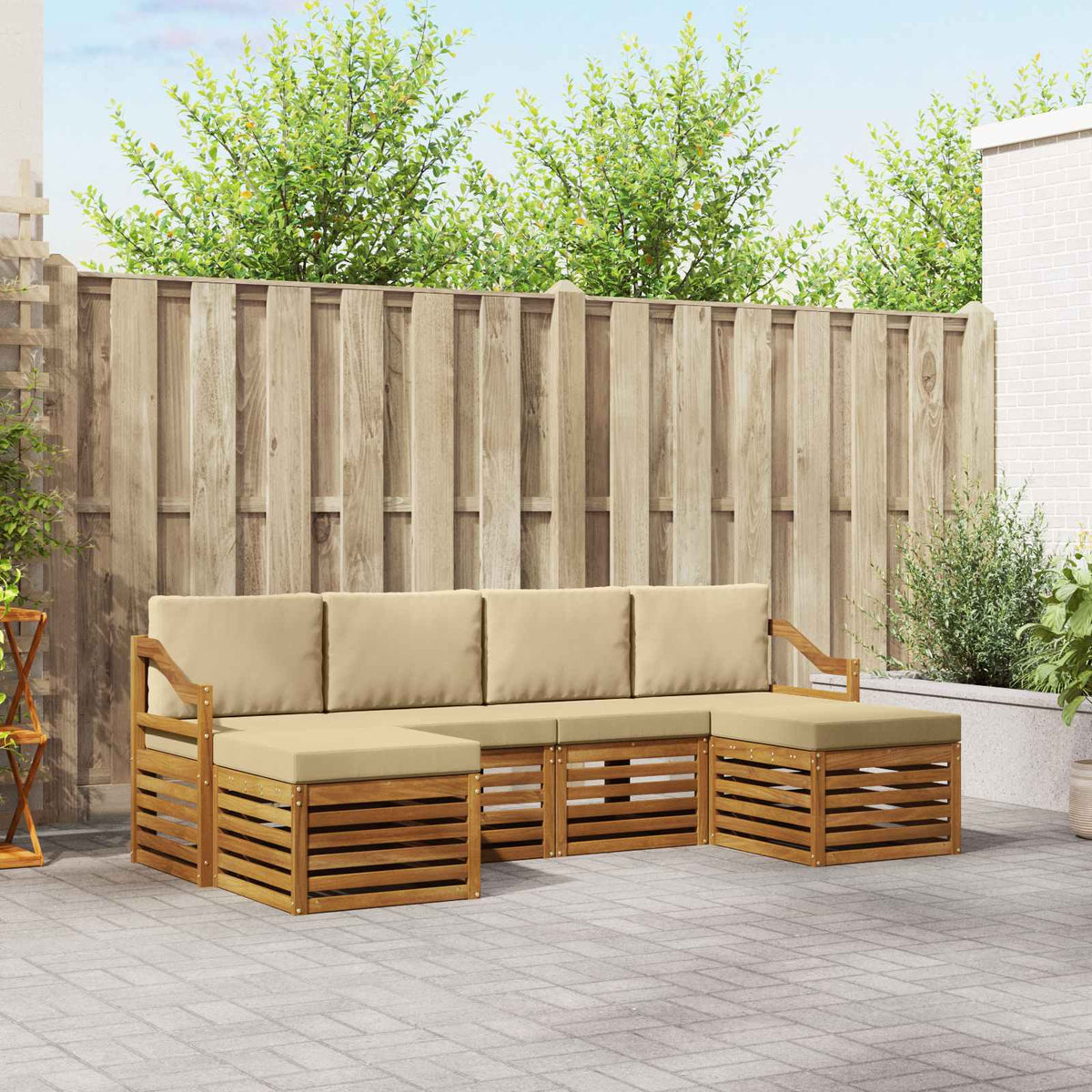 Sofa-Sets 6 pcs Natuurlijk en Beige Massief Acaciahout is nu te koop bij PeponiXL, paradijselijk wonen!