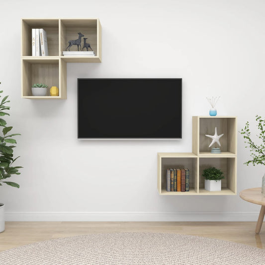 4-delige Tv-meubelset bewerkt hout sonoma eikenkleurig is nu te koop bij PeponiXL, paradijselijk wonen!