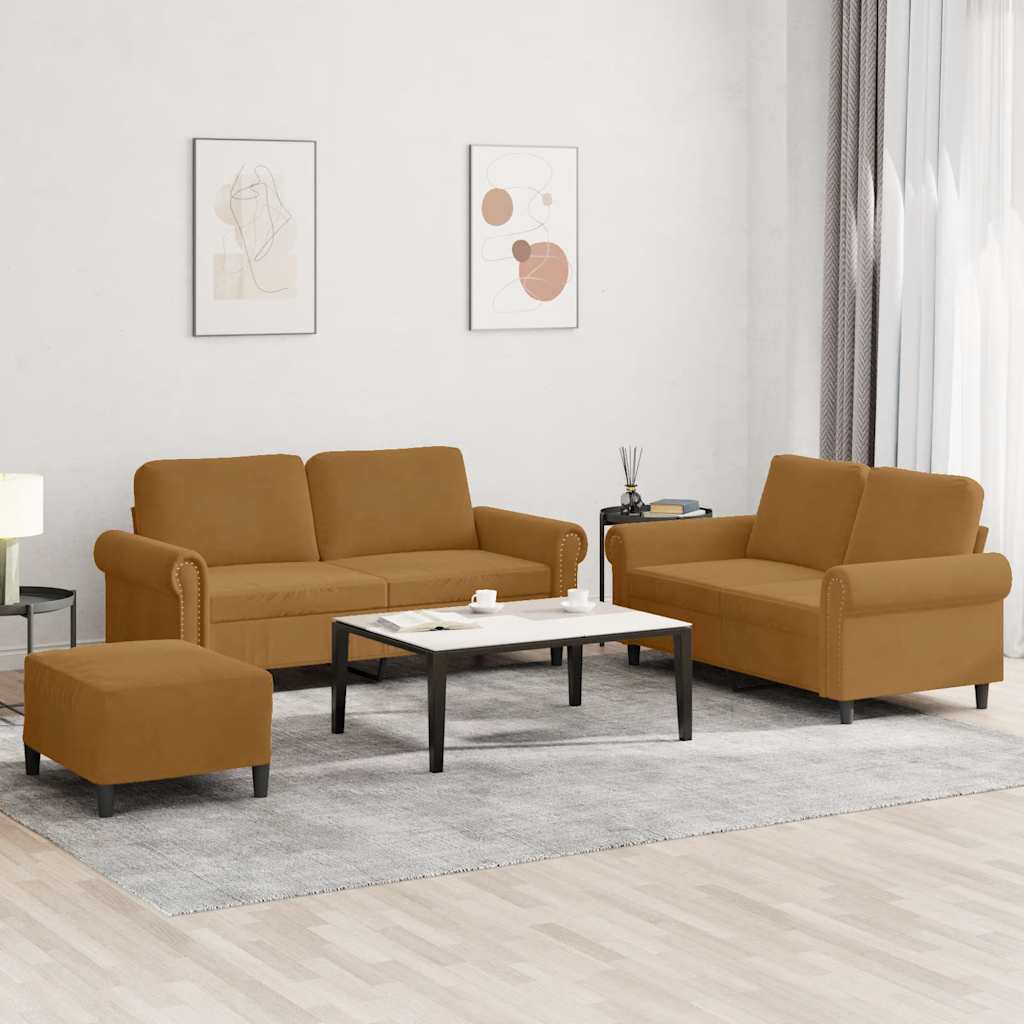 3-delige Loungeset met kussens fluweel bruin is nu te koop bij PeponiXL, paradijselijk wonen!