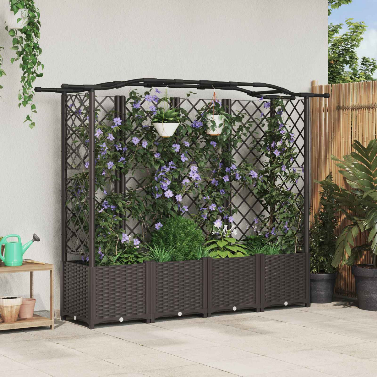 Verhoogd Bed met Trellis en Dak Bruin 204 x 40 x 141 cm PP is nu te koop bij PeponiXL, paradijselijk wonen!